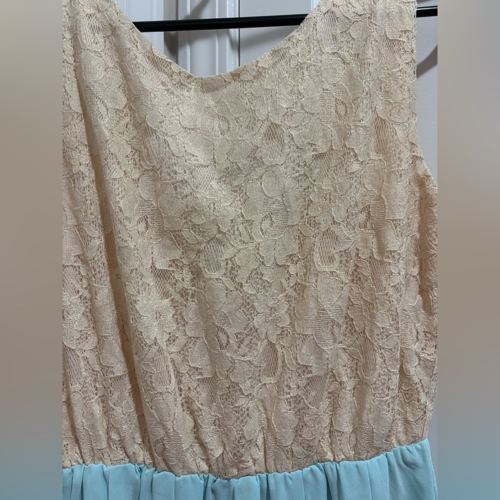 Dina Be Cream Lace and Light Blue Mini Dress - Picture 2 of 4